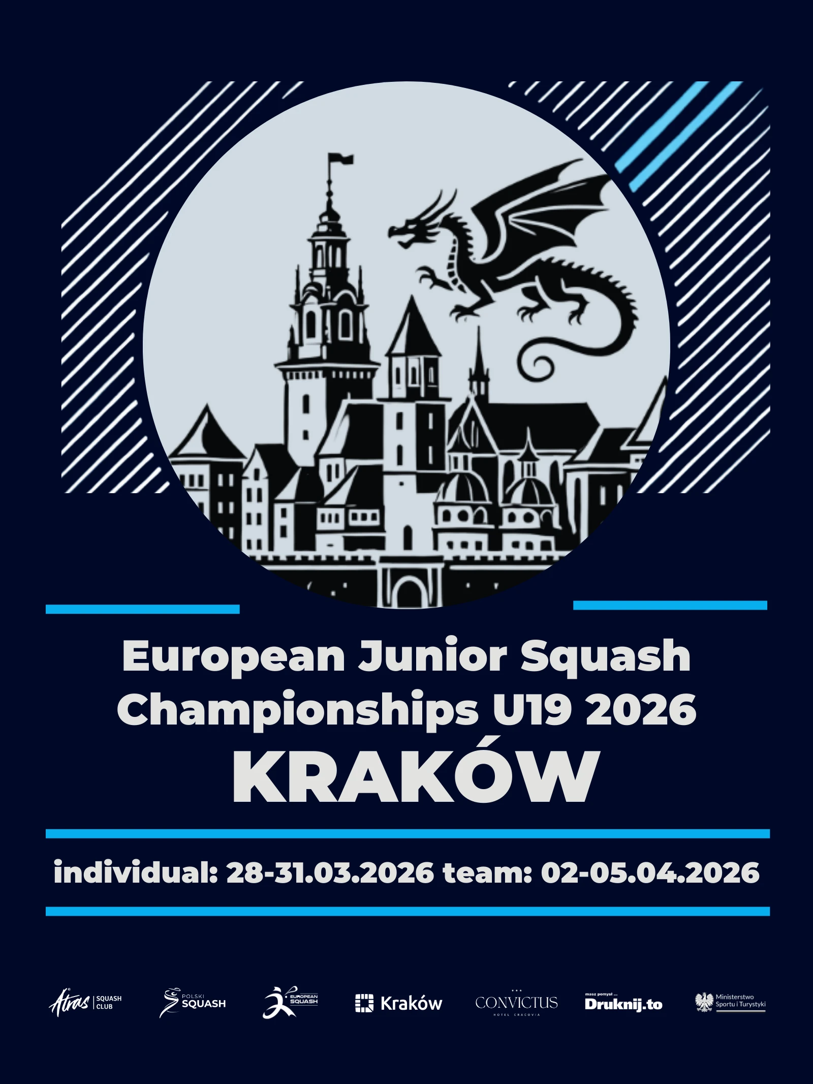 European Junior Squash Championships U19 2026 — official poster